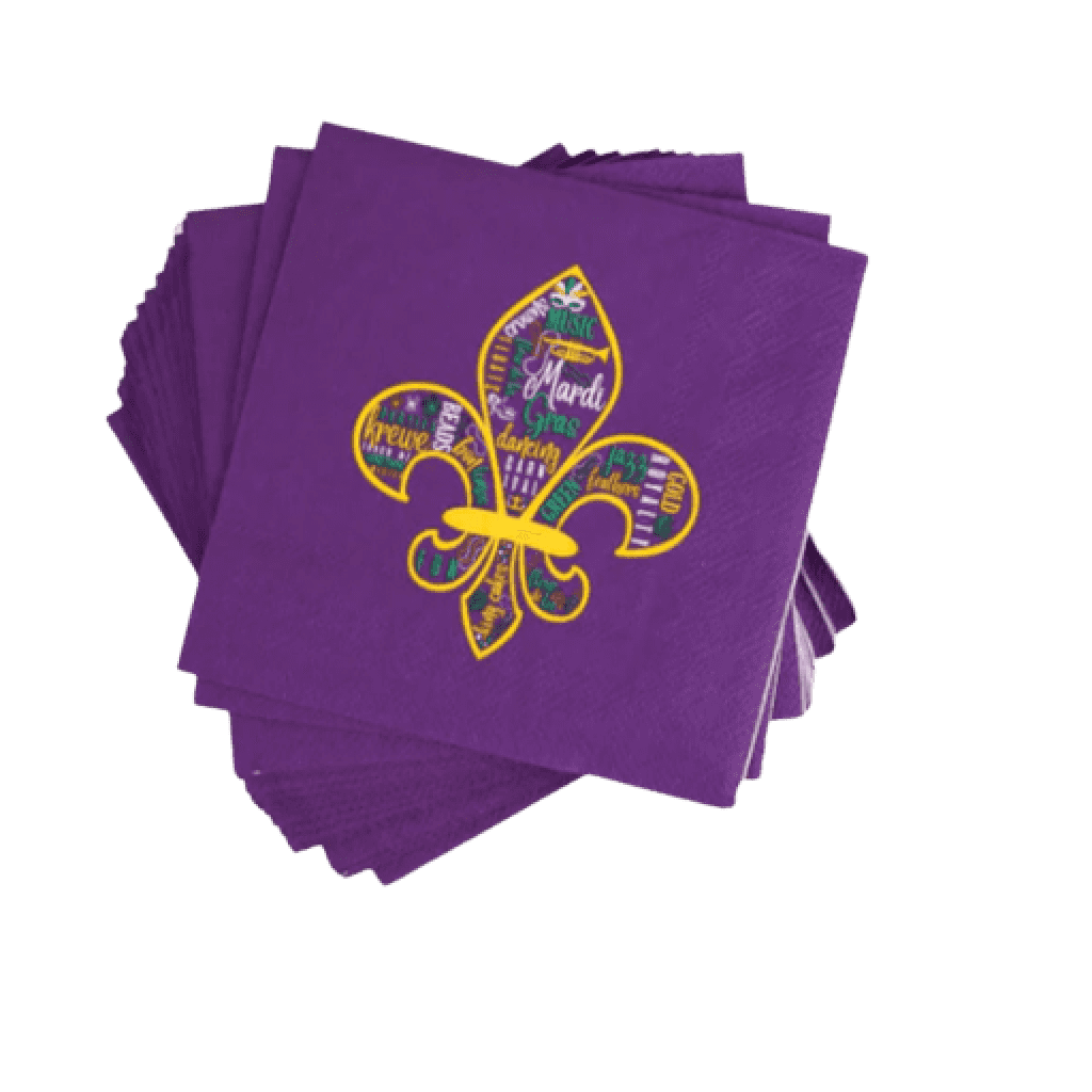 Mardi Gras Fleur de Lis 5" Cocktail Napkins — 20 per Pack