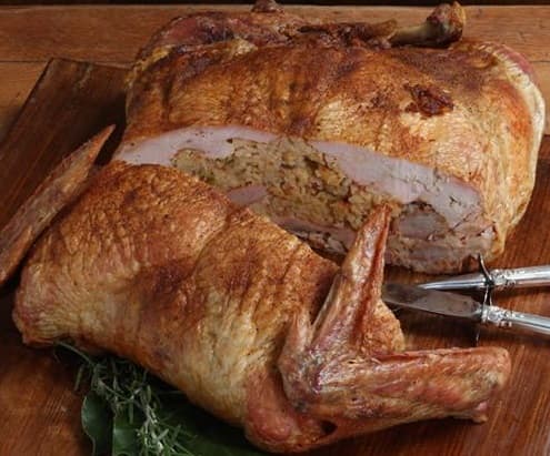 Prepared turducken, one of Cajun.com's signature Louisiana foods