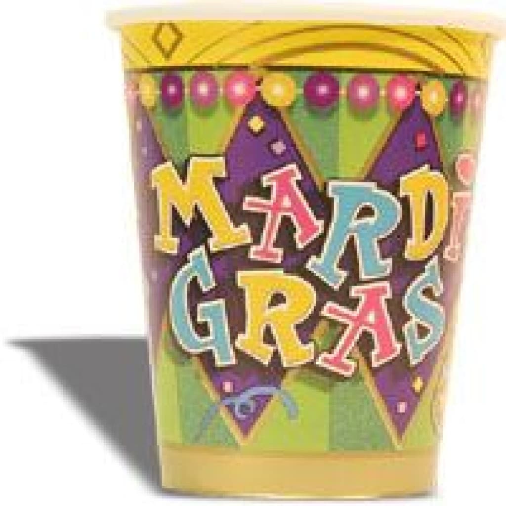 Colorful Mardi Gras Paper Cups, 8-Pack (9 oz.)