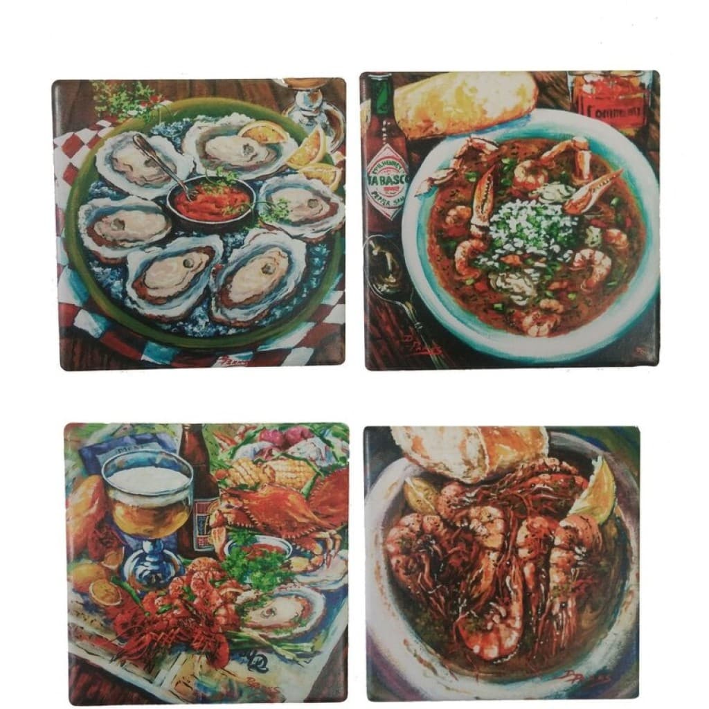 Seafood Coasters — Set of 4 (Colorful Designs)