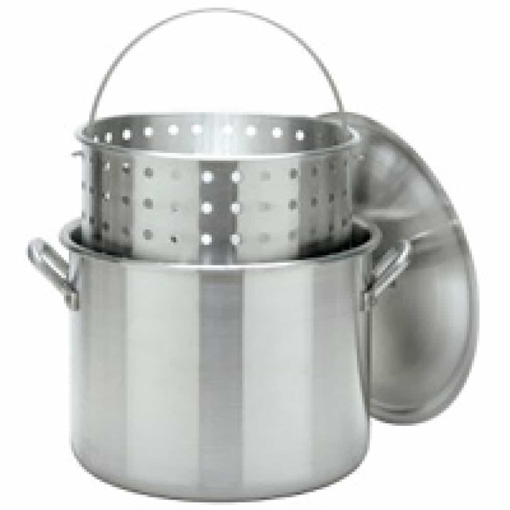80 Qt. Aluminum Stockpot with Lid & Basket (40 lb Capacity)