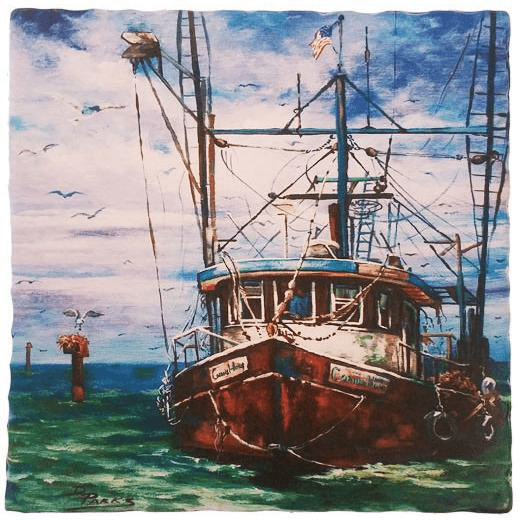 Decorative Shrimp Boat Trivet Plate 7.5"