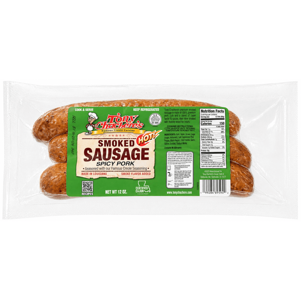 Tony Chachere’s Spicy Pork Smoked Sausage — 12 oz (Hot)