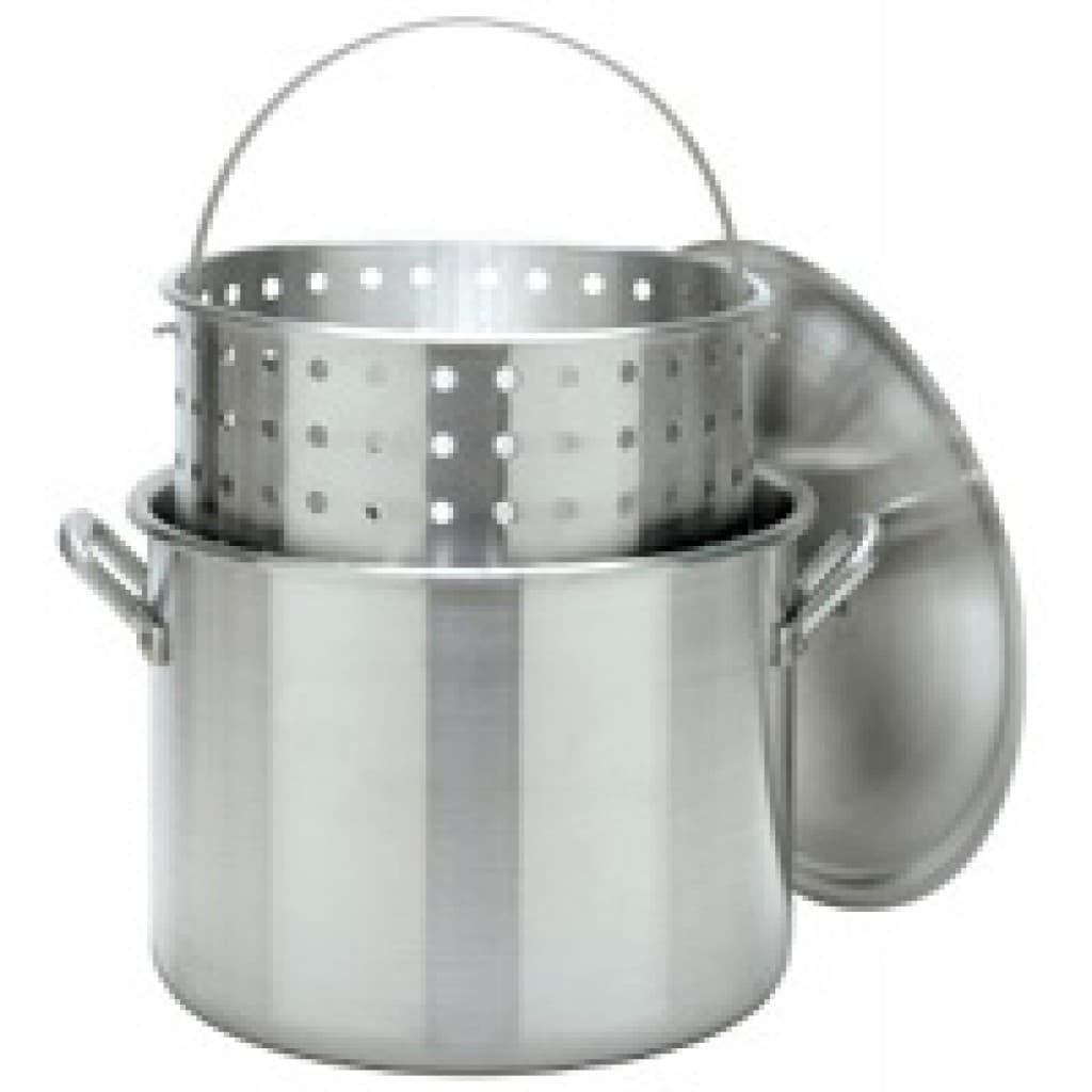 80 Qt. Aluminum Stockpot with Lid & Basket (40 lb Capacity)