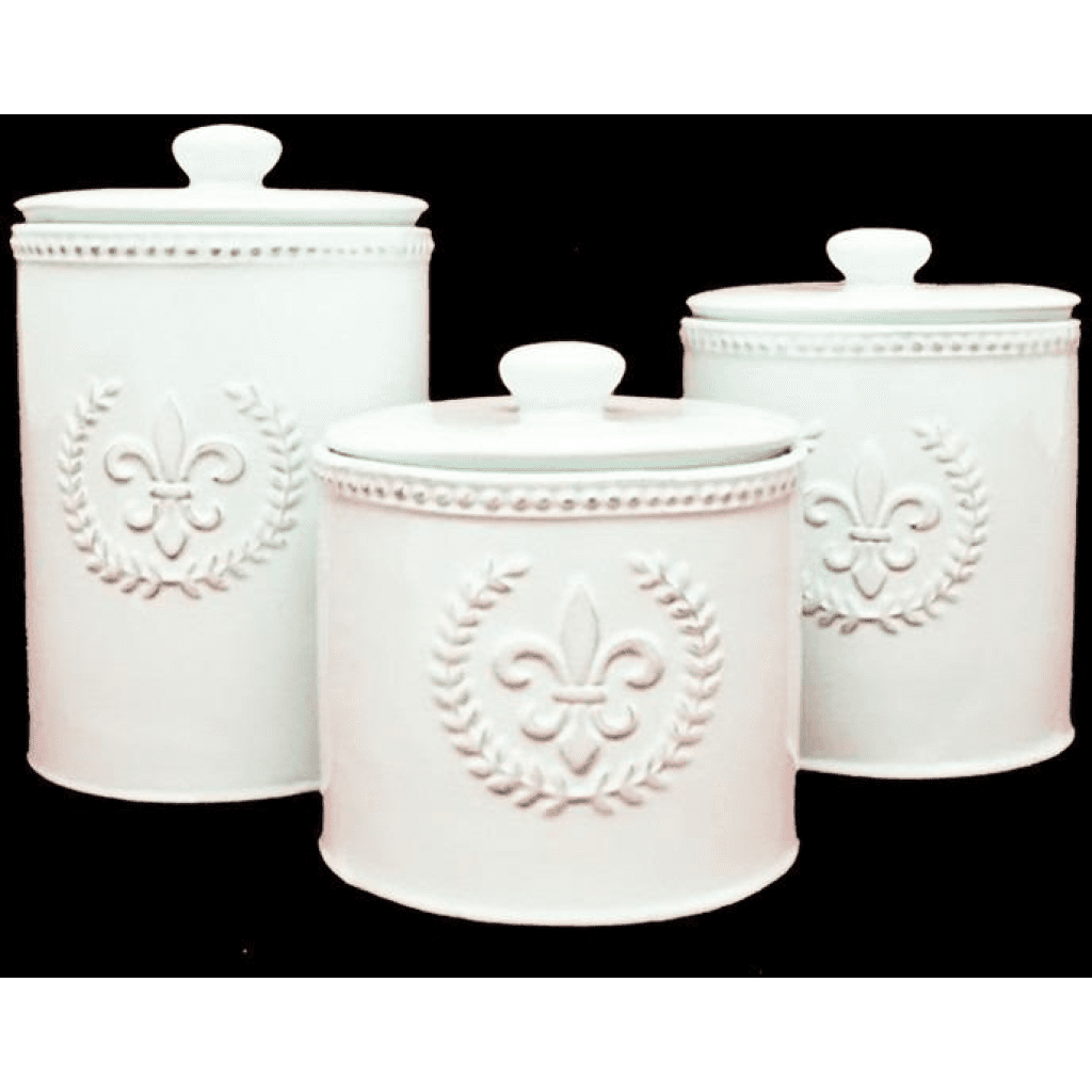 Cream Ceramic Fleur de Lis Canisters - Set of 3
