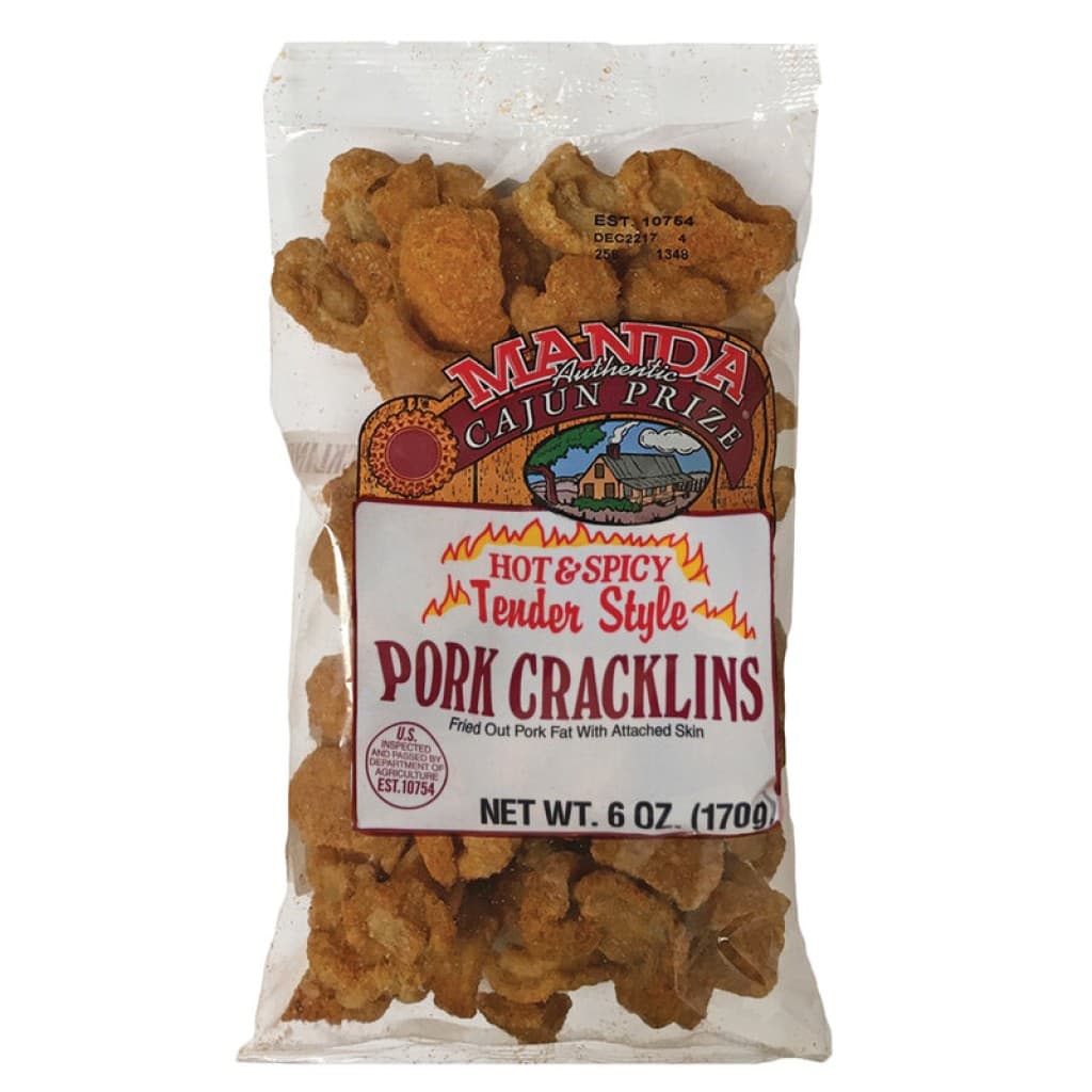 Manda's Pork Cracklins Spicy, 6 oz Bag
