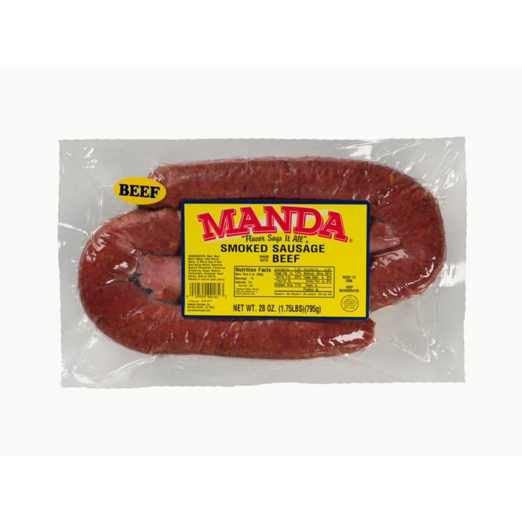 Manda's Smoked Beef Sausage 28 oz — Natural Pork Casing