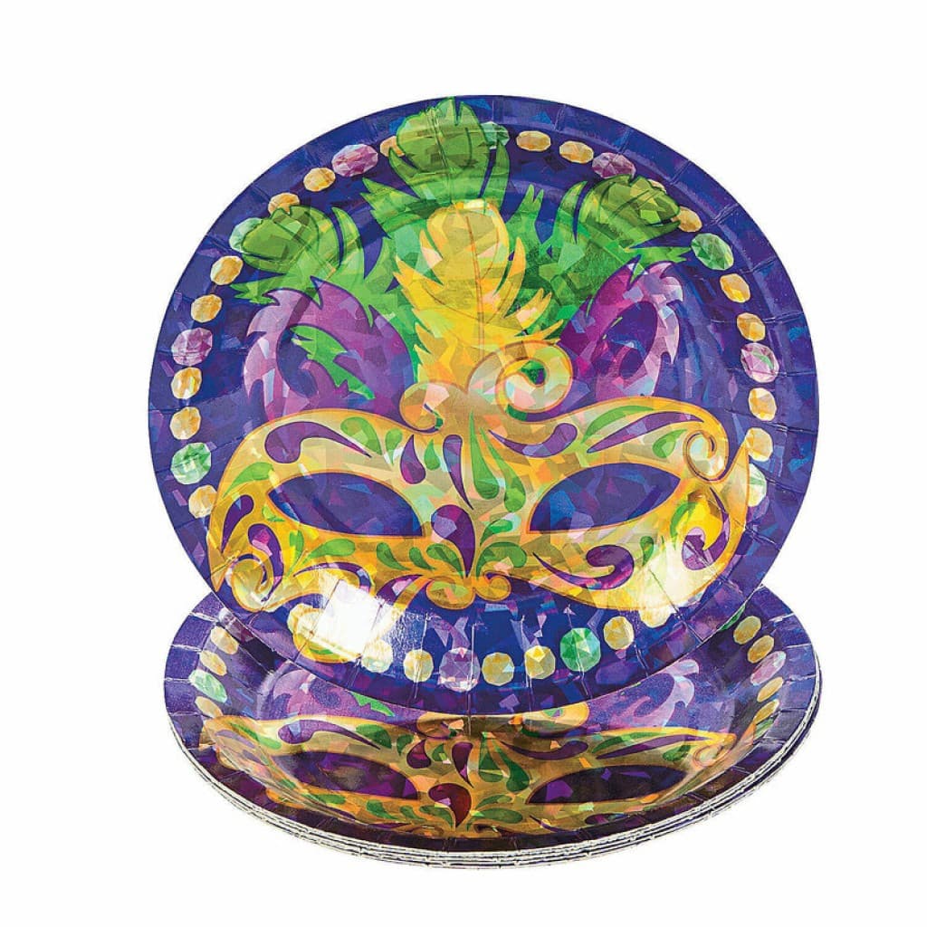Prismatic Mardi Gras 7" King Cake Dessert Plates (8 ct)