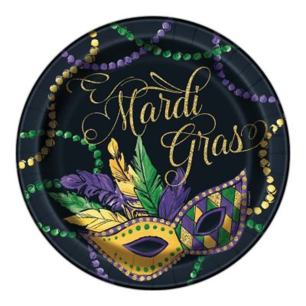 Mardi Gras 9" Paper King Cake Dessert Plates — Pack of 8