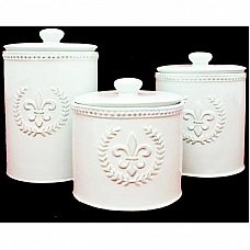 Cream Ceramic Fleur De Lis Canister 