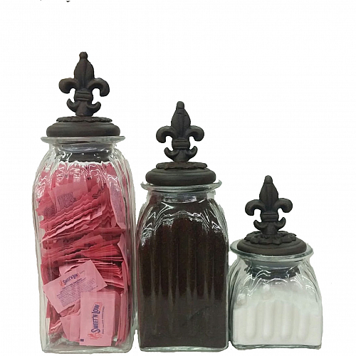 Home Basics Fleur De Lis Clear Glass Food Saver Storage Cookie Jar Canister  Container with Ceramic